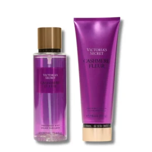 Set de body mist y loción corporal Victoria's Secret Cashmere Fleur de 250 ml y 236 ml sobre fondo blanco.