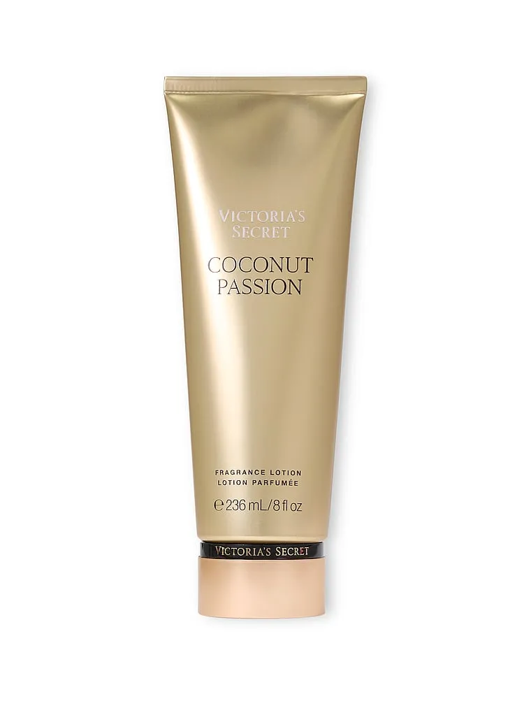 Tubo de loción corporal perfumada Victoria's Secret Coconut Passion de 236 ml sobre fondo blanco.